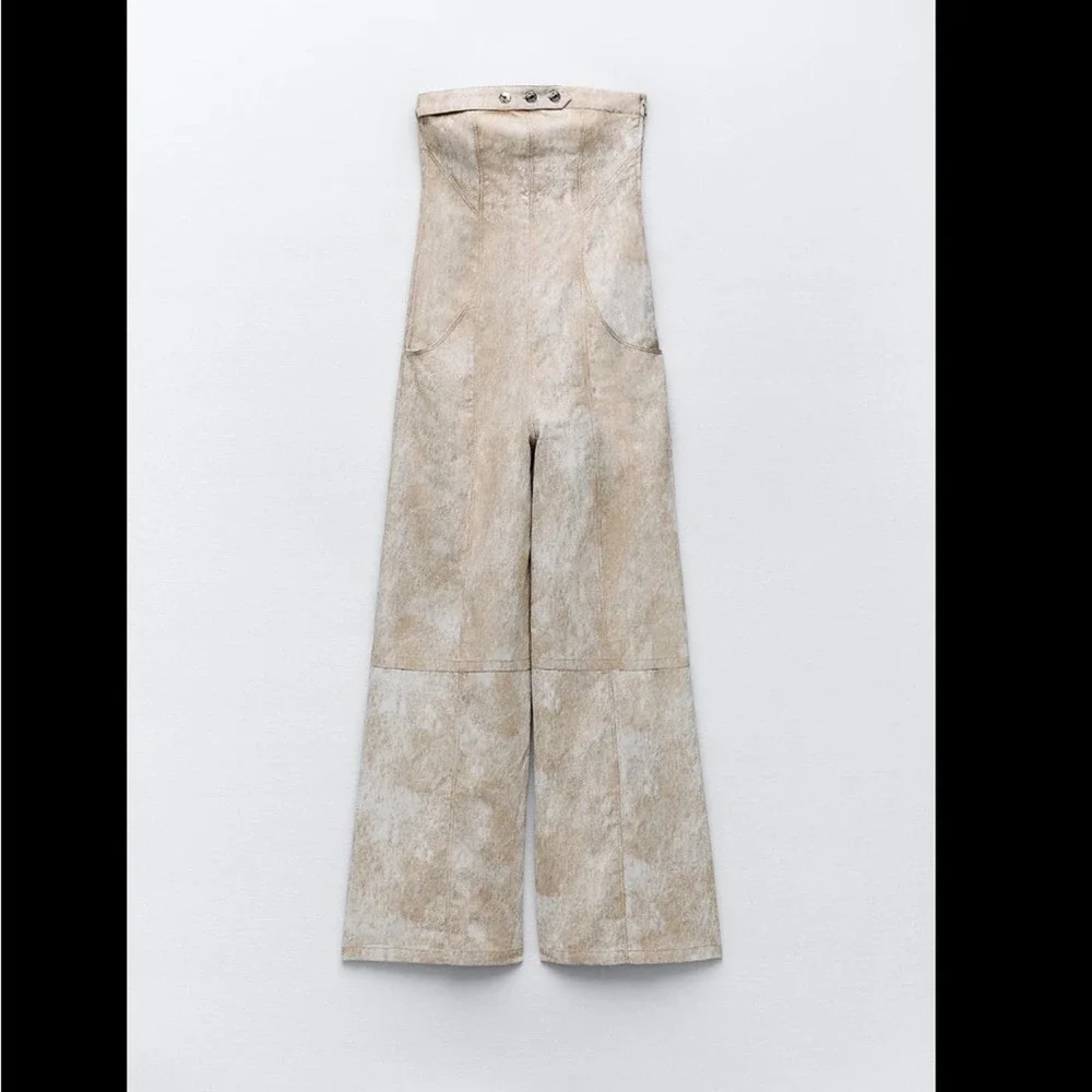 ZARA PRINTED LINEN BLEND JUMPSUIT - SIZE S - BRAND NEW WITH TAG